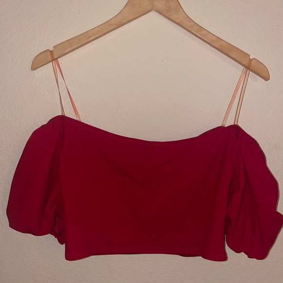WINDSOR RED OFF THE SHOULDER CROP TOP - Picture 3 of 3